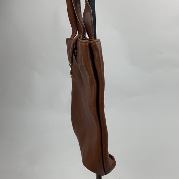 Vintage Ralph Lauren Leather Saddlers Handbag Brown Silver RL Green plaid Lined - Picture 5 of 16